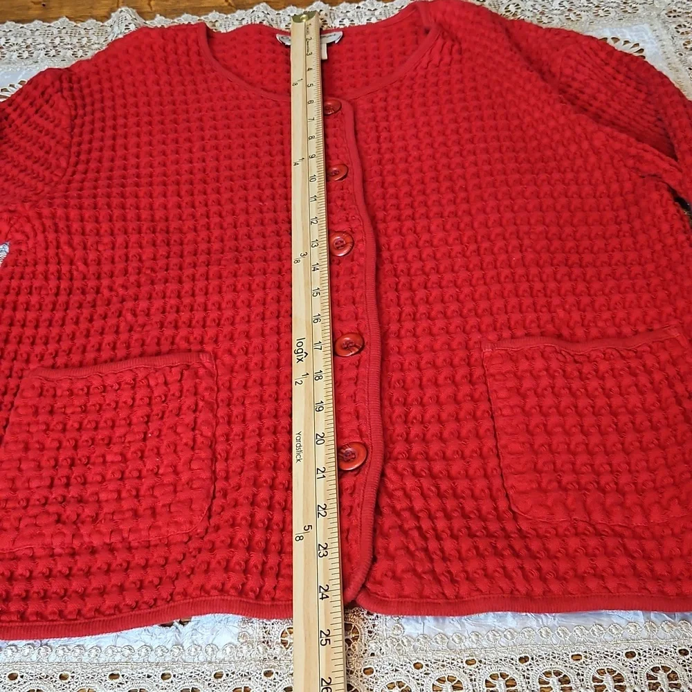 Vintage Cindy Bai Thick Waffle Knit Button- Up Cardigan With Front Pockets - Picture 6 of 11